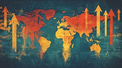 Naklejka premium Global Expansion and Outreach - World Map with Arrows Illustration for Business Growth Concepts with Copy Space