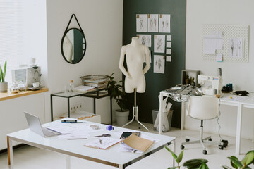 High angle shot of cozy and spacious fully equipped atelier