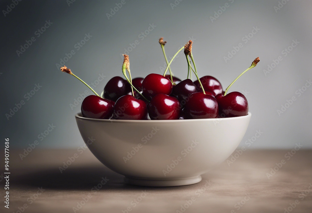 Poster cherries in a bowl on isolate transparency background