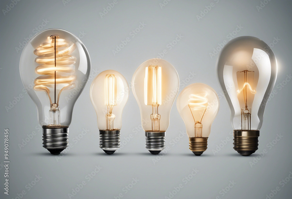 Poster collection of light bulb set energy saving on isolate transparency background