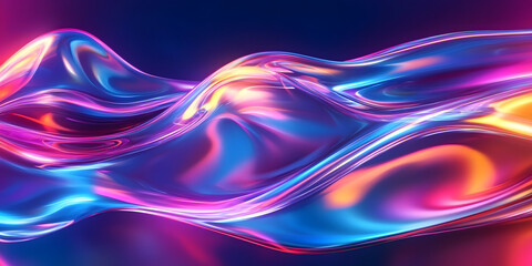 texture of liquid blue-orange gradient glass on a dark background. holographic colors. abstract wavy 3d background