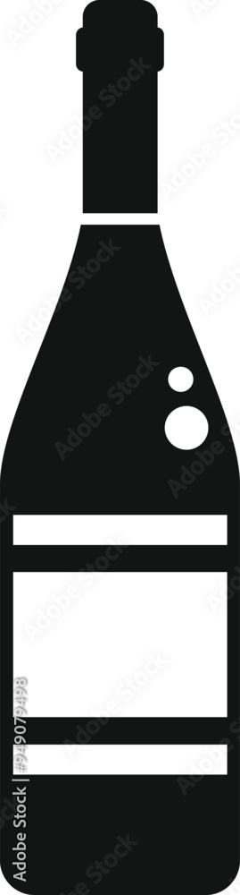 Poster simple flat vector icon of a champagne bottle with bubbles showing inside and a blank label for addi