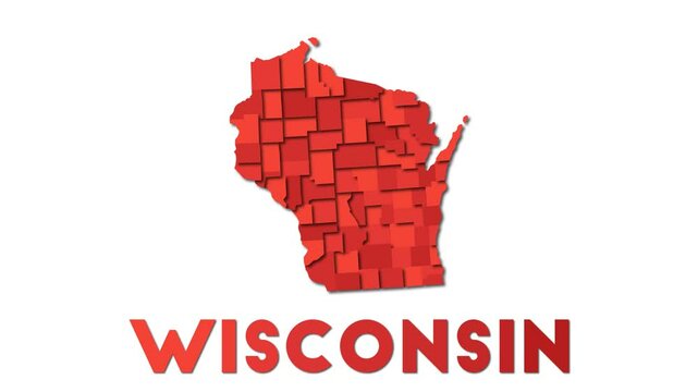 Wisconsin map showing regions. Animated US state map with title. 4K resolution animation.