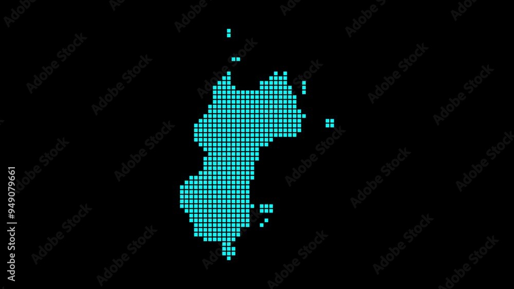 Poster mustique digital map. map of mustique in dotted style. shape of the island filled with rectangles. v