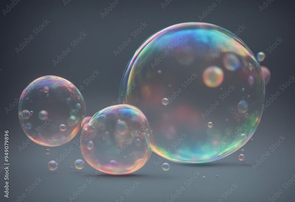 Poster floated soap bubble isolate on transparency background