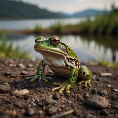 Cute green frog amphibian nature Animal