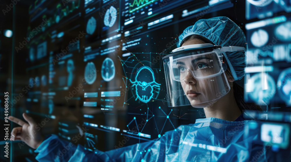 Aufkleber a healthcare expert examines digital metrics in a laboratory setting utilizing cutting-edge technolo