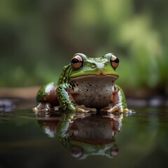 Obraz premium Cute green frog amphibian wildlife water Animal
