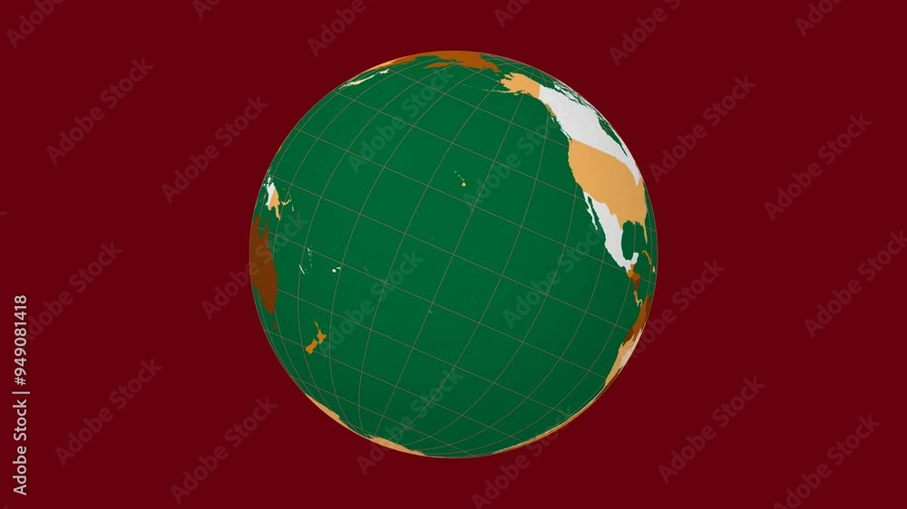 Poster spinning planet. tilted sphere view. slow speed earth rotation. colored countries style. world map w