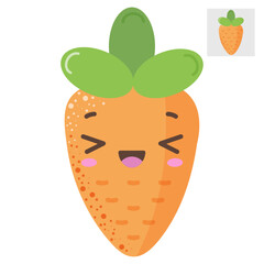 A flat vector illustration of a carrot with kawaii eyes on a white background.	