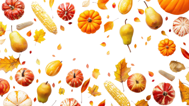 Autumn pumpkin set on transparent background