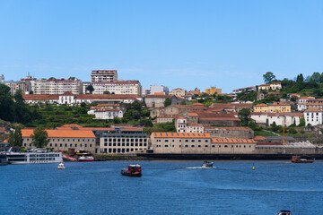 View of Porto city and Douro river and Dom Luis bridge. Porto, Vila Nova de Gaia, Portugal....