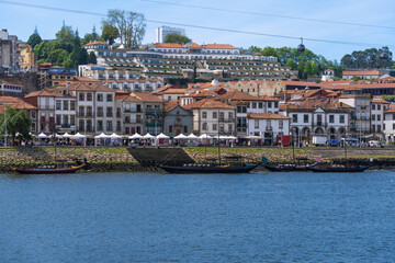 View of Porto city and Douro river and Dom Luis bridge. Porto, Vila Nova de Gaia, Portugal....