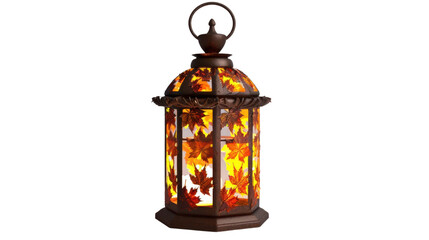 Fototapeta premium Autumn leaf pattern decorative lantern isolated on white background