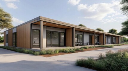 Fototapeta premium Healthcare facility with modular construction for rapid deployment, flexible design, emergency response