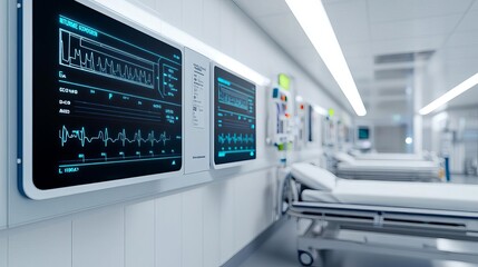 Fototapeta premium Healthcare facility with smart building technology for energy conservation, eco-friendly design, green healthcare