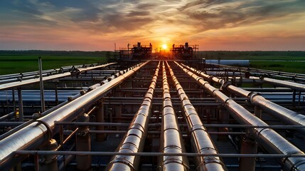 Naklejka premium factory pipes with sunset