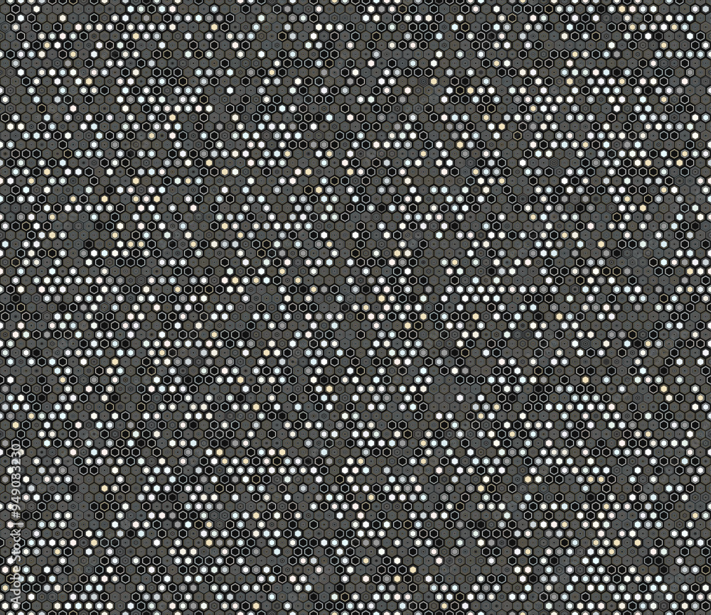 Poster mosaic background featuring geometric elements of varied styles and colors. composed of small hexago