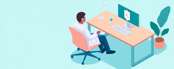 Telehealth center with remote monitoring and virtual consultation rooms for accessible care, digital health, modern healthcare