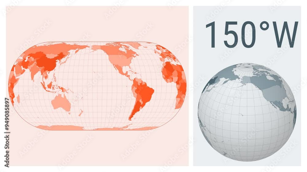 Poster world map animation. eckert iv projection. colored countries style. animated world map in eckert 4 p