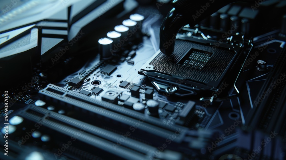 Aufkleber computer technician installing cpu chip on motherboard