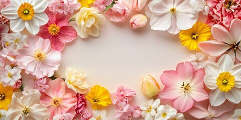 Delicate pink and white flowers with yellow centers arranged in a soft gradient background