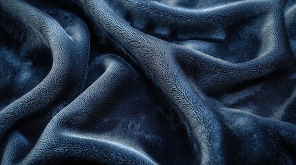 Fototapeta premium Luxurious Blue Velvet Fabric with Soft Folds and Rich Texture in Close-Up View