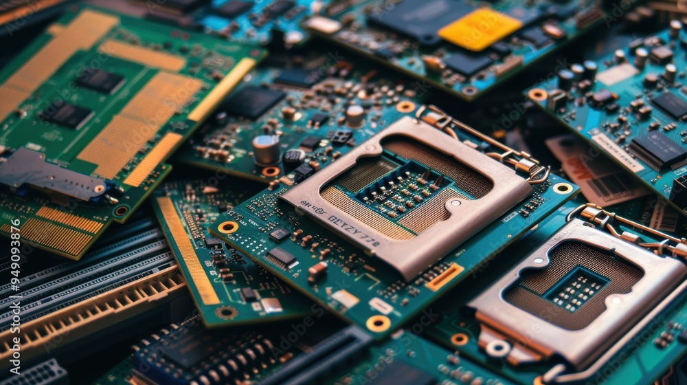 Poster computer hardware components cpus showing circuit boards close up