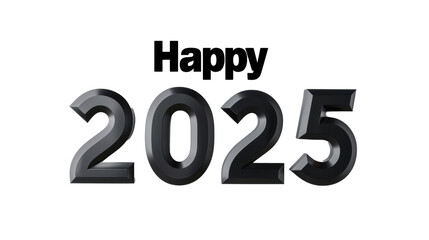 2025 Happy New Year 3d number black balloon isolated on white background