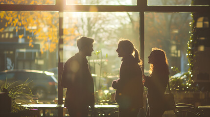 silhouettes of people in the office at sunset