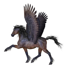 3D render of a magical winged horse with flowing mane and tail
