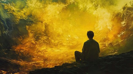 Obraz premium A Solitary Figure Contemplating a Golden Sky