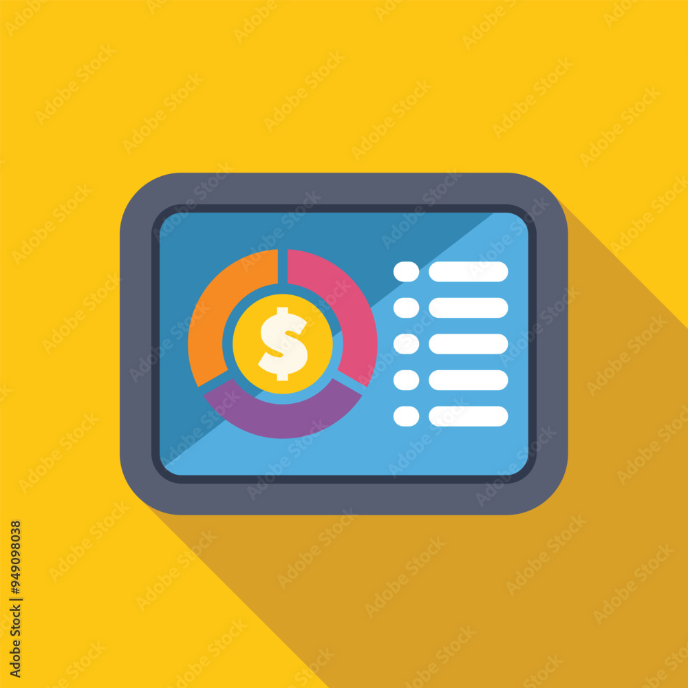 Poster financial app is displaying a pie chart with a dollar sign, representing investment tracking and fin