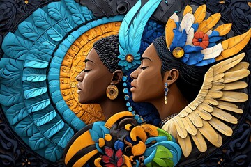 National Hispanic Heritage Month with a storytelling circle, depicted in an artwork where elders share folktales and legends with children, passing on cultural wisdom and traditions through