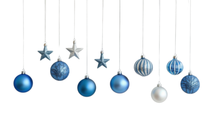 Christmas blue silver decorations balls New Year isolated on white background