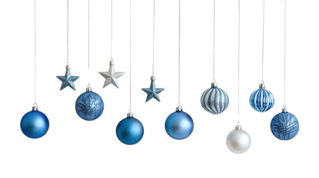Christmas blue silver decorations balls New Year isolated on white background - Powered by Adobe