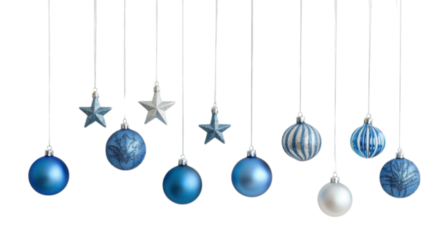 Christmas blue silver decorations balls New Year isolated on white background