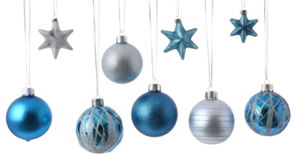 Christmas blue silver decorations balls New Year isolated on white background