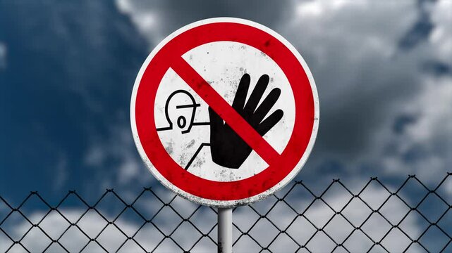 Do Not Approach Sign Against Motion Blue Sky and Fence 4K Quality