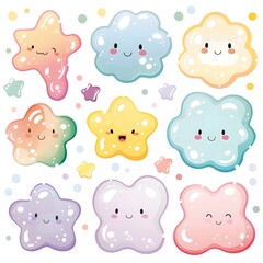 Obraz premium sticker pack of cute cartoon cloud icon in pastel colors, white background, vector art illustration