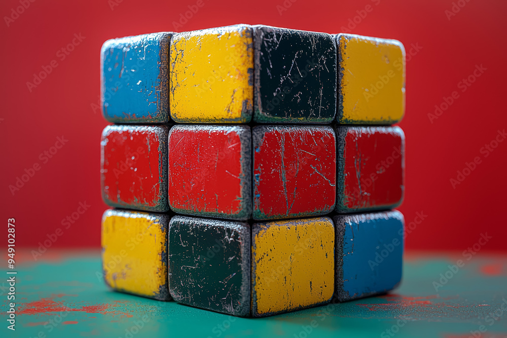 Poster a three-dimensional cube with each face labeled and colored differently, illustrating the properties