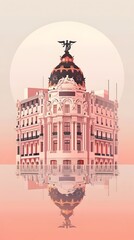 Obraz premium A stunning illustration of a famous building with a domed roof and a statue on top, reflecting in the water.