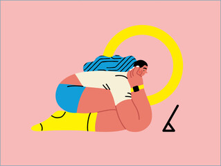 Creative workspace, modern flat vector concept illustration of a woman working sitting with a computer Remote work, flexibility, independence, efficiency, mobility, synergy, freedom