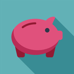 Pink piggy bank is standing on a blue background representing the concept of saving money