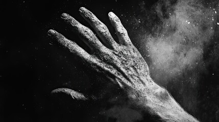 A Hand Covered in Powder Against a Black Background