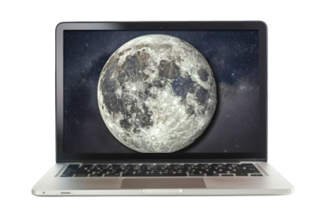 Silver laptop with blank screen showing a spinning globe