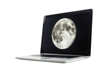 Silver laptop with blank screen showing a spinning globe
