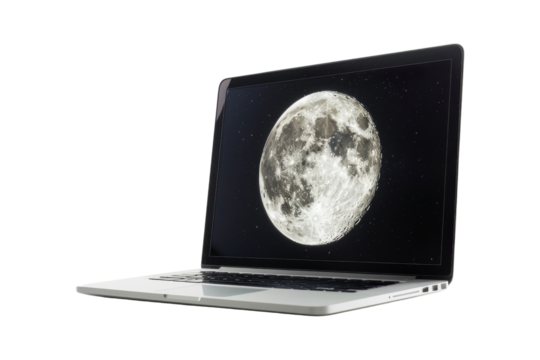 Silver laptop with blank screen showing a spinning globe
