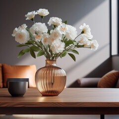Flower Vase on a Table- A simple but elegant image of a flower vase with fresh blooms  