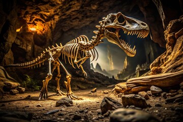 Old Bones of Dinosaurs in a Dark and Mysterious Cave Style Dark And Moody Technical Paleontological Find